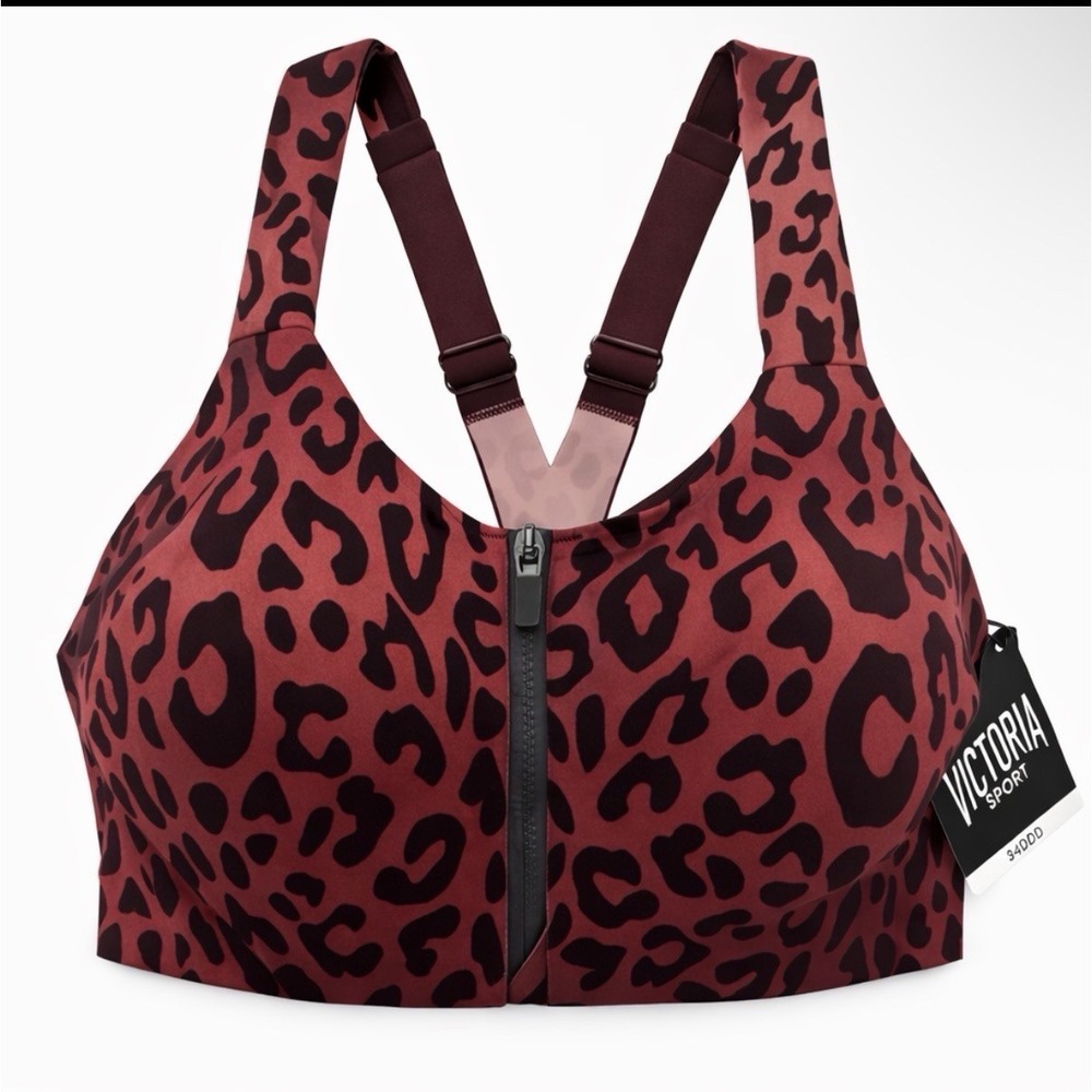 NWT Victoria's Secret Knockout Leopard Print Max Sports Bra 34DDD Front Close
